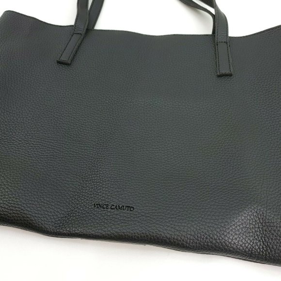 Vince Camuto Womens Black Gray Pebbled Vegan Leather Luck Tote Handbag Purse - Picture 4 of 13